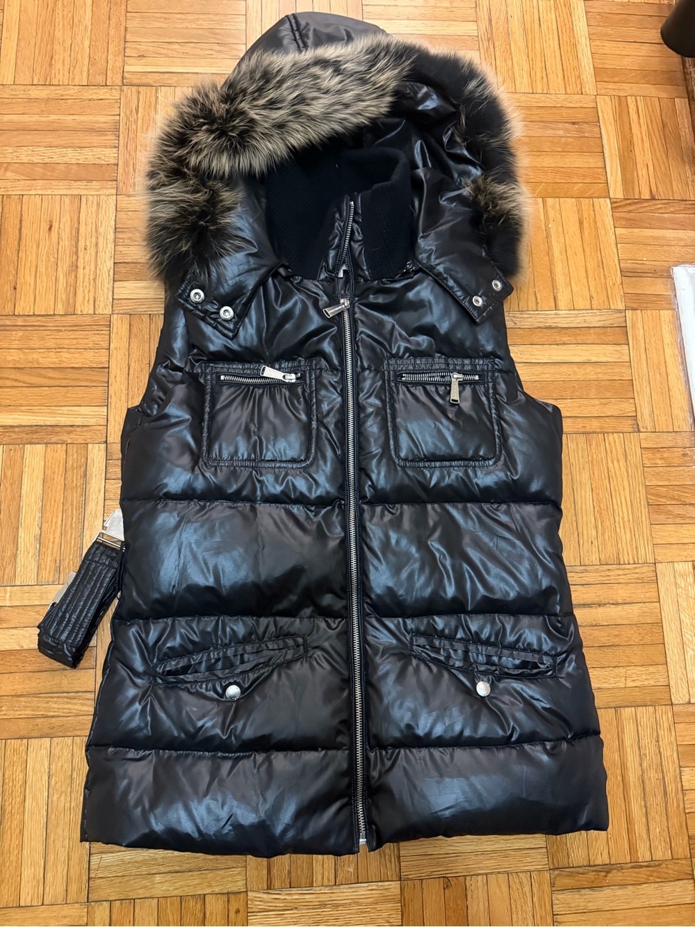 Michael Kors Quilted Natural Fur Trim Hooded Puffer Vest
